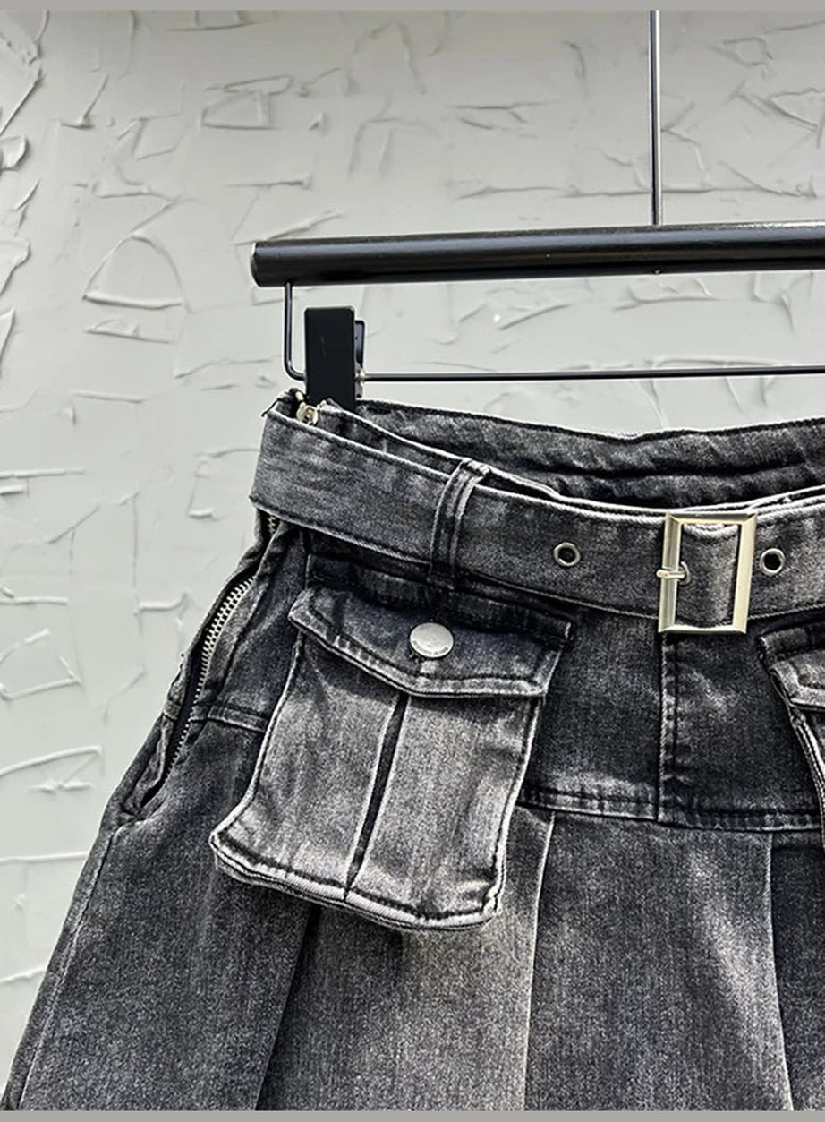 Y2k Grunge Utility Pocket Denim Skirt