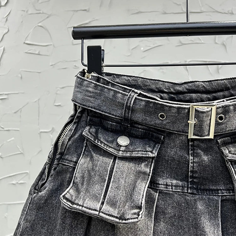 Y2k Grunge Utility Pocket Denim Skirt