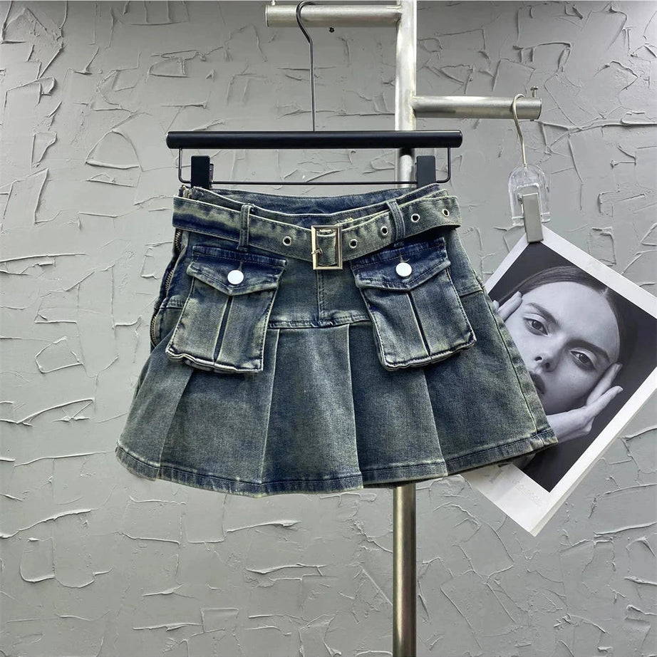 Y2k Grunge Utility Pocket Denim Skirt