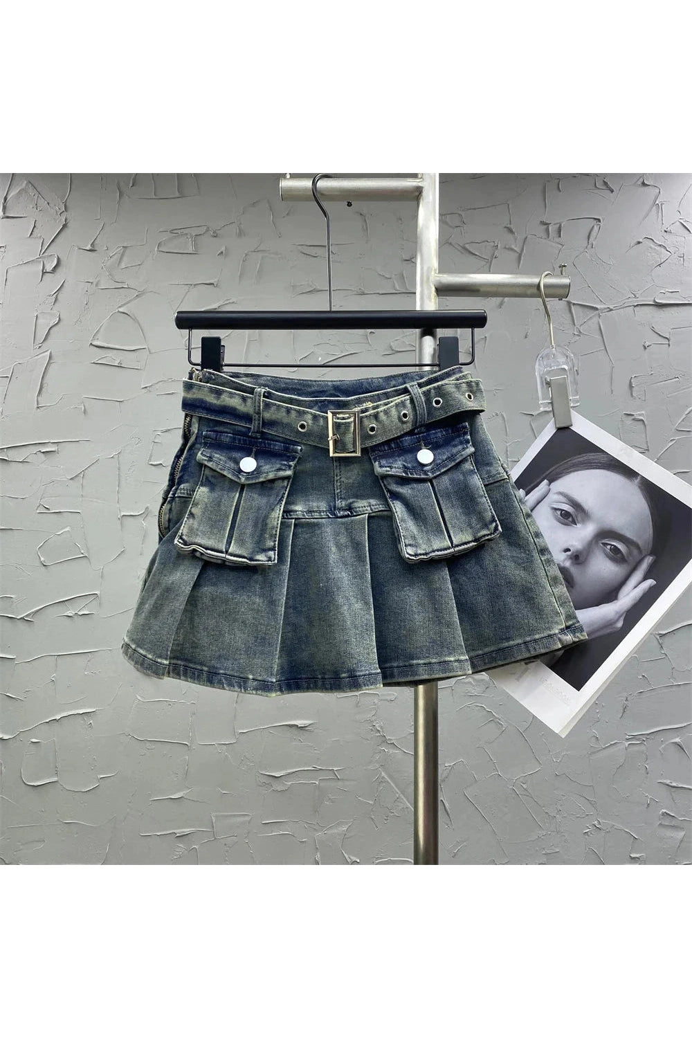 Y2k Grunge Utility Pocket Denim Skirt