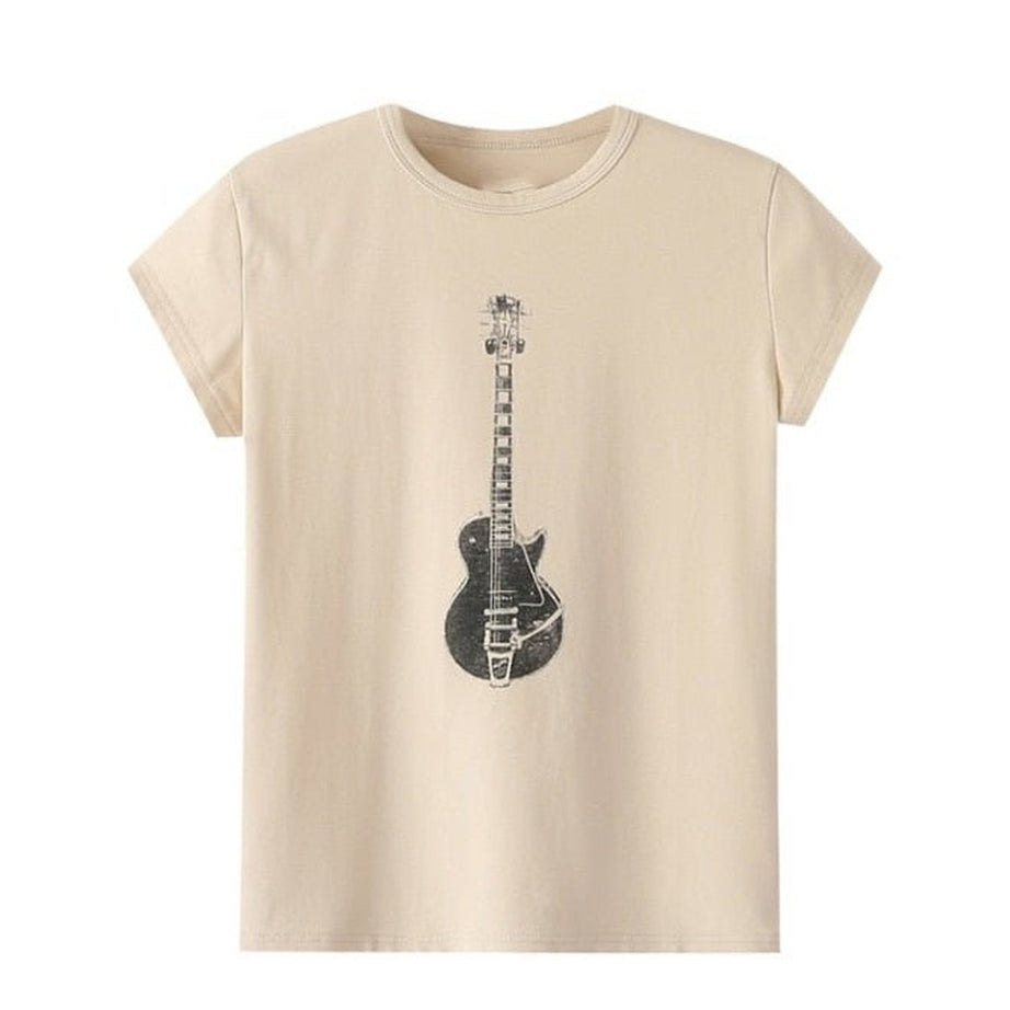 Y2k Guitar Print Casual T-shirt