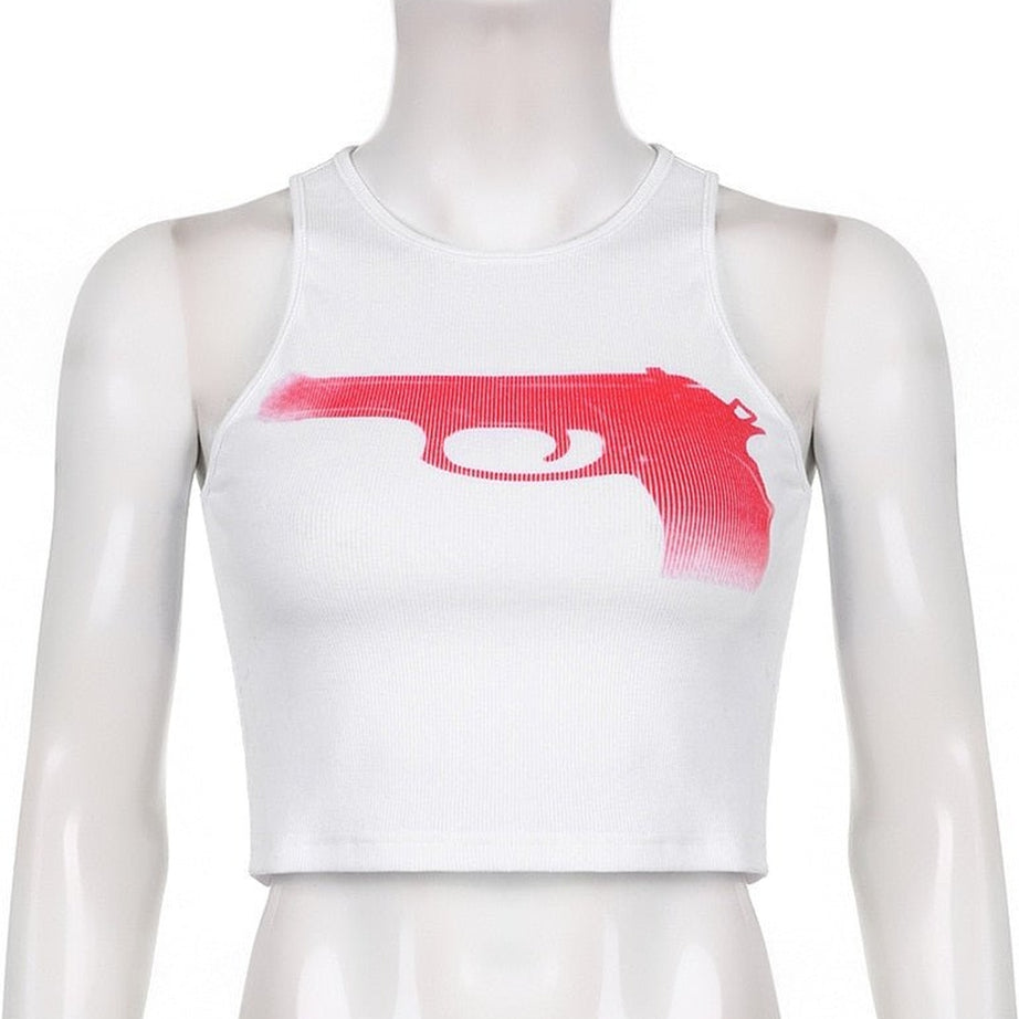 Y2k Gun Print Crop Top