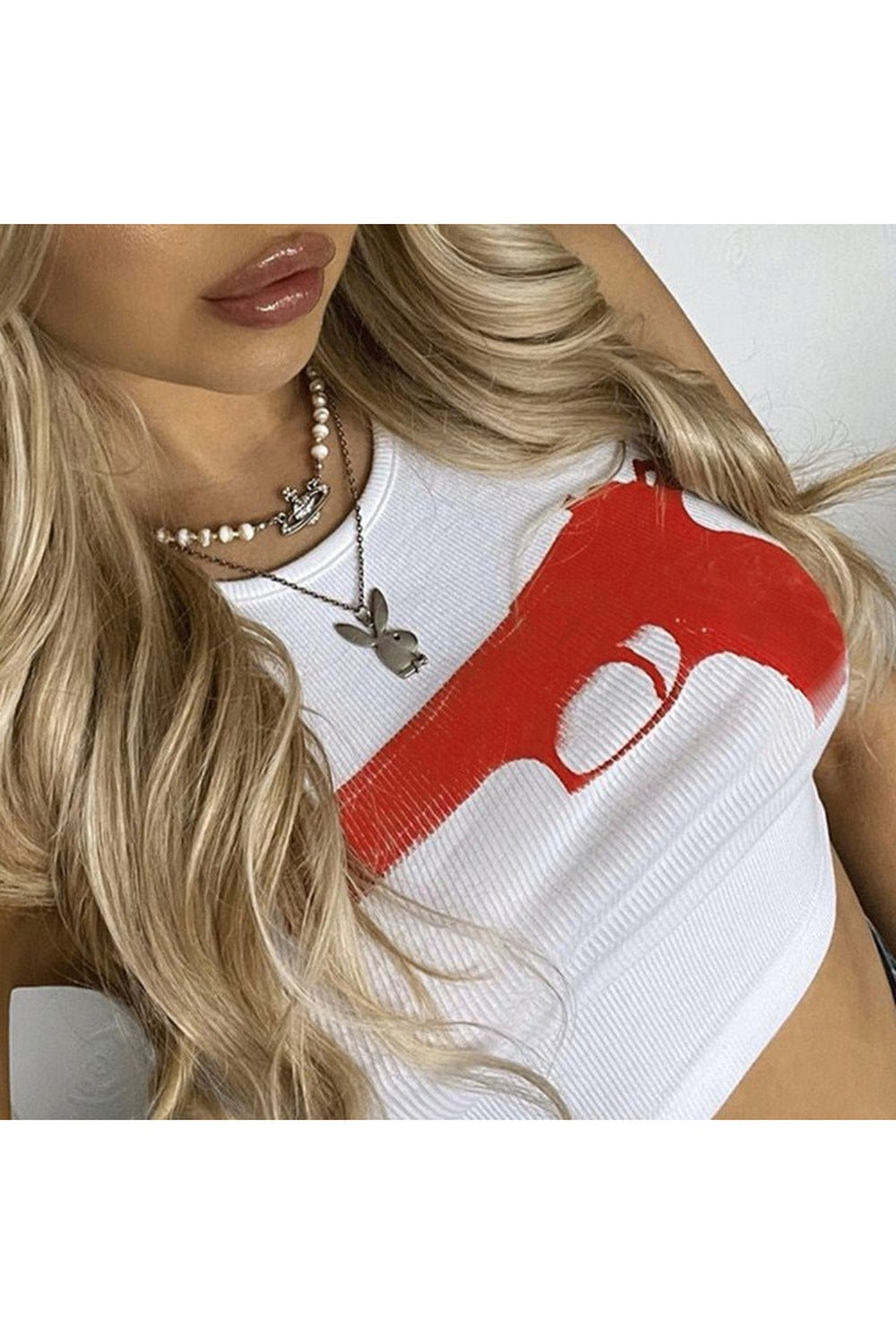 Y2k Gun Print Crop Top