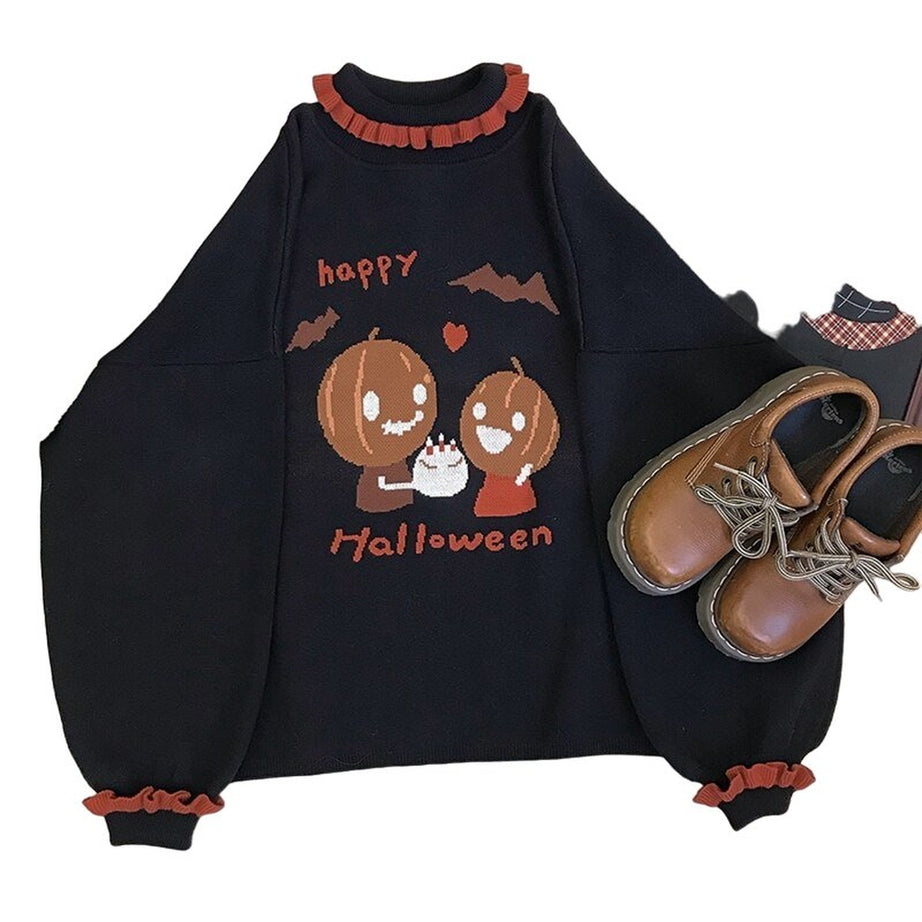 Y2k Halloween Pumpkin Lantern Sleeve Sweater