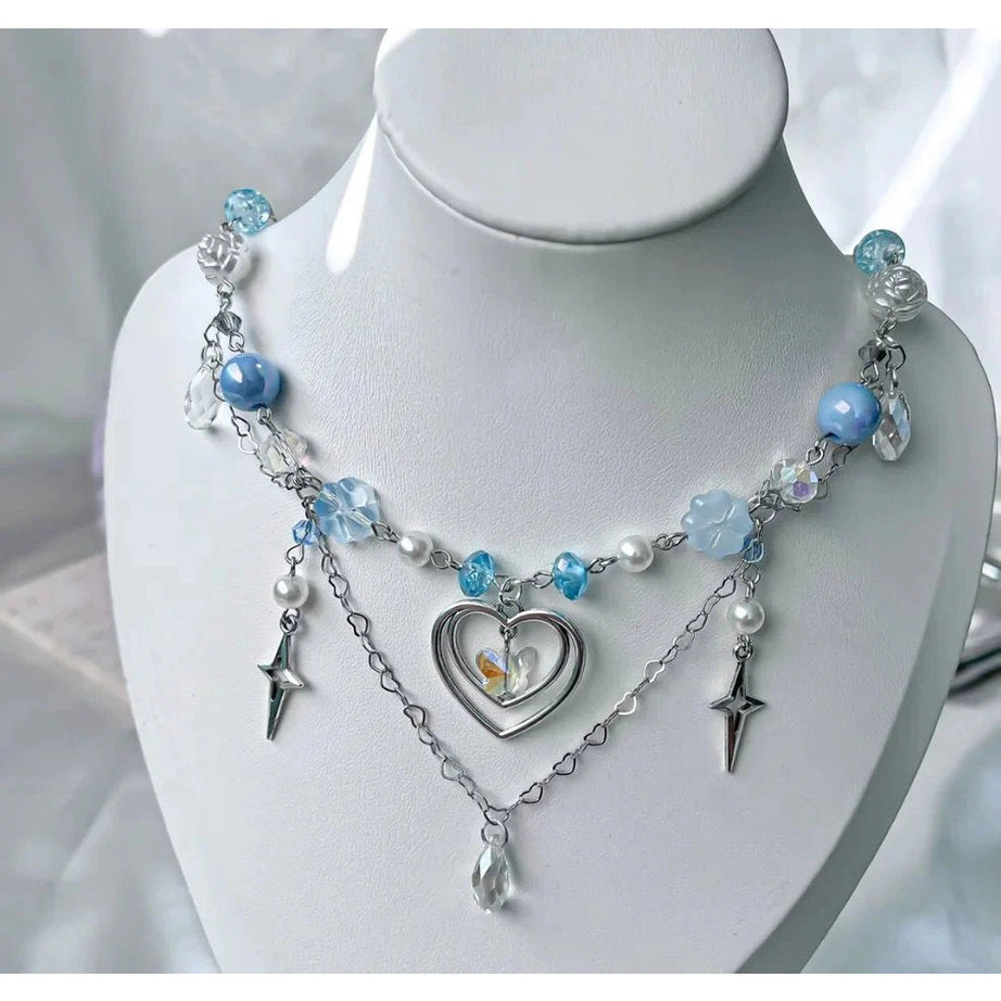 Y2k Handmade Blue Heart Necklace