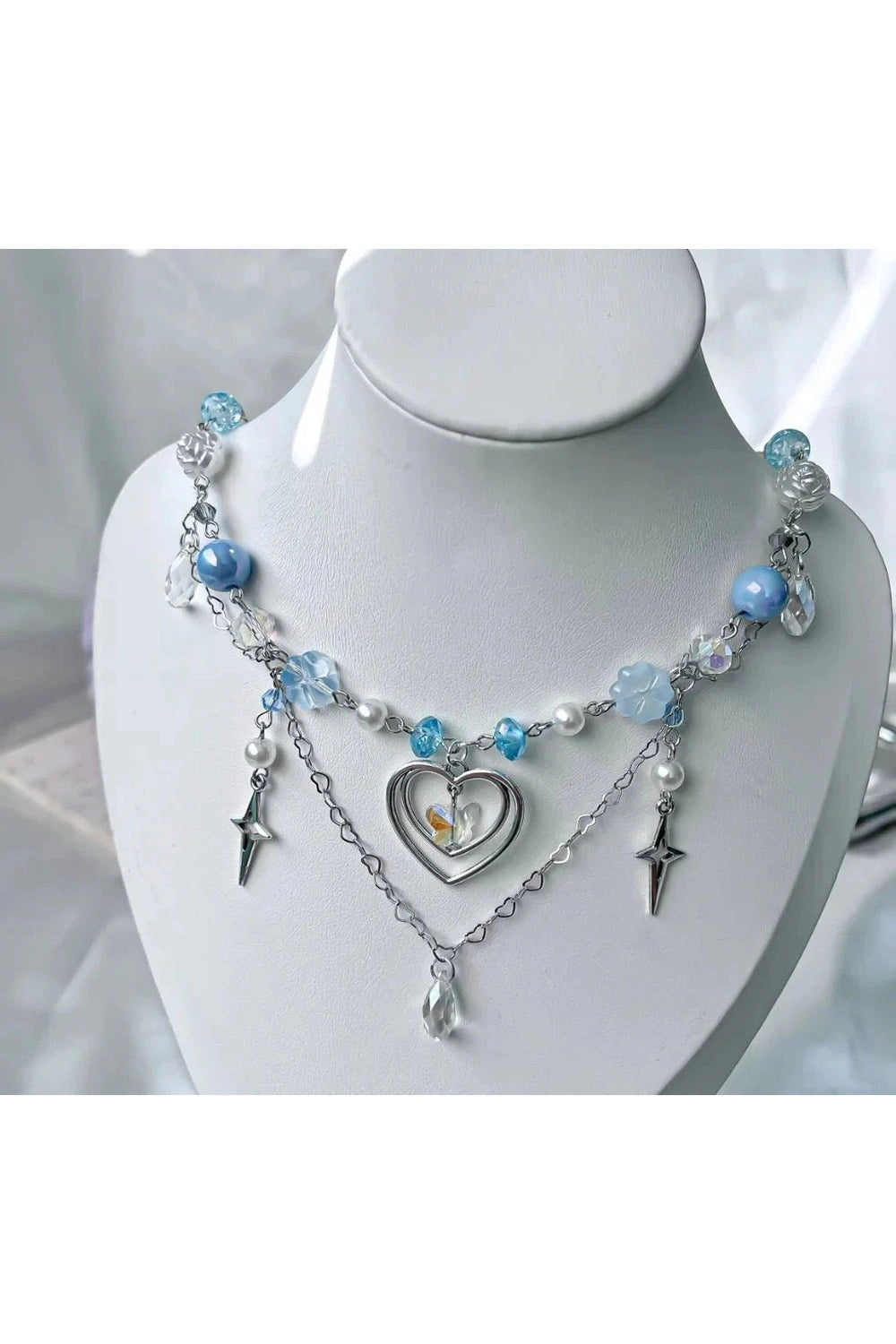 Y2k Handmade Blue Heart Necklace