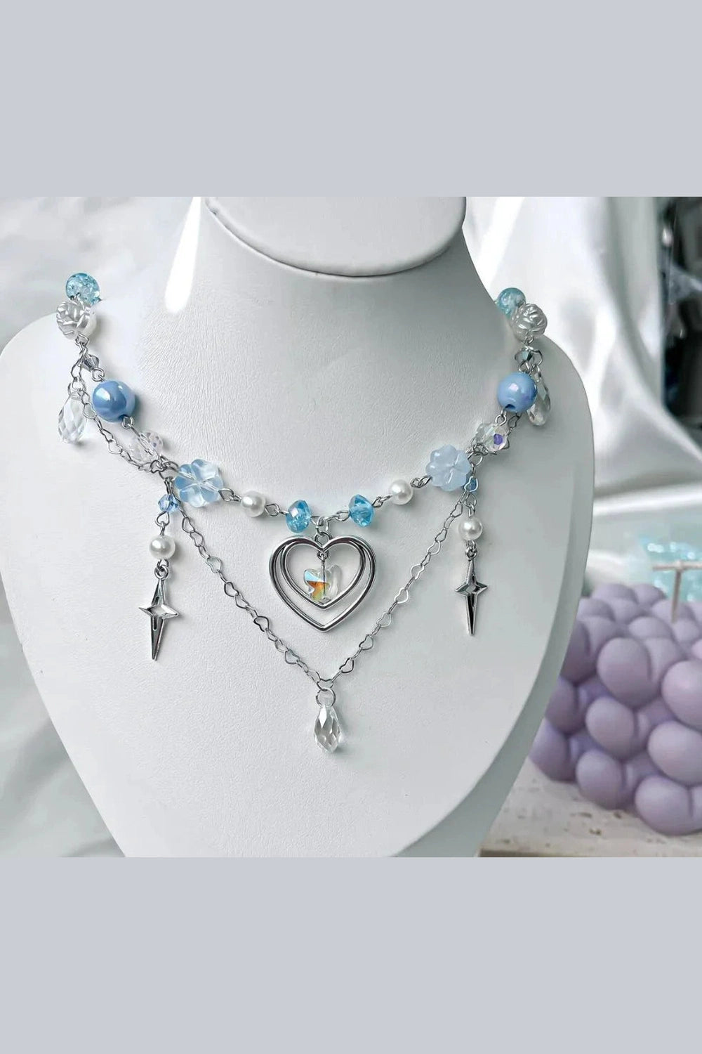 Y2k Handmade Blue Heart Necklace