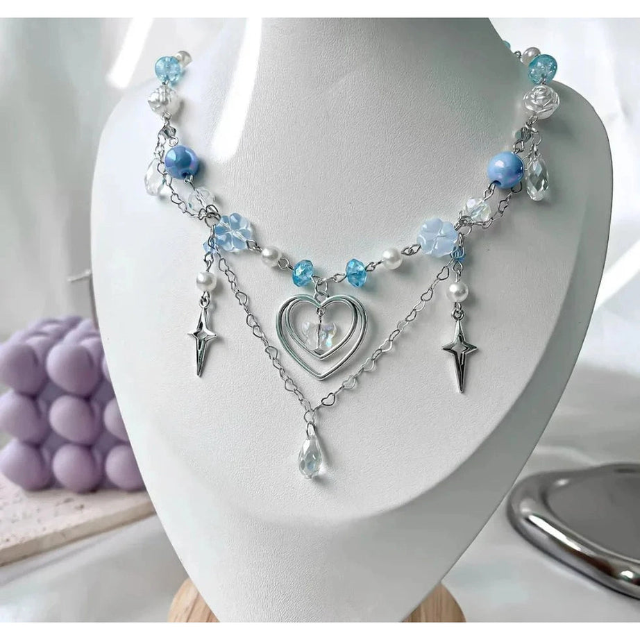 Y2k Handmade Blue Heart Necklace