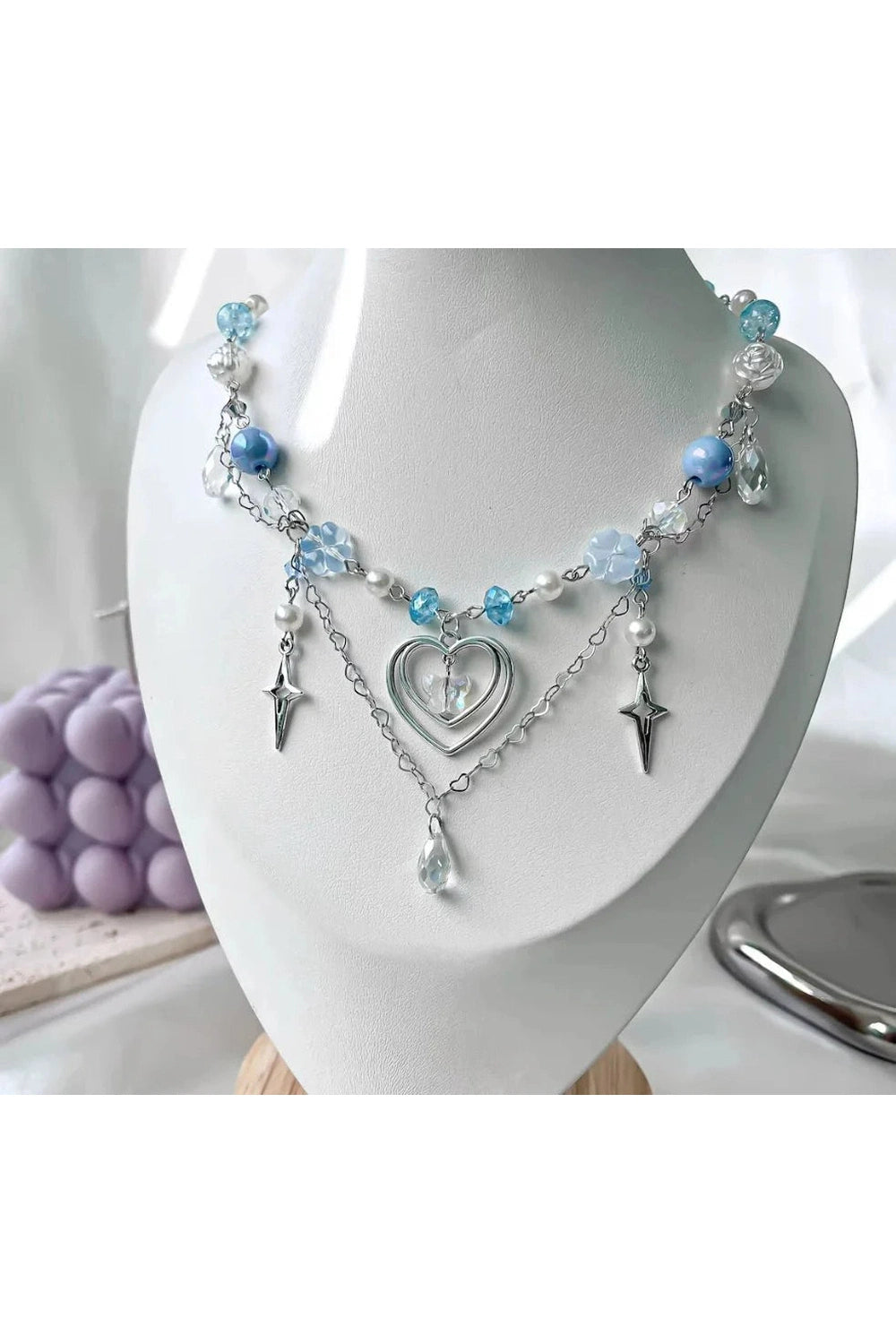 Y2k Handmade Blue Heart Necklace