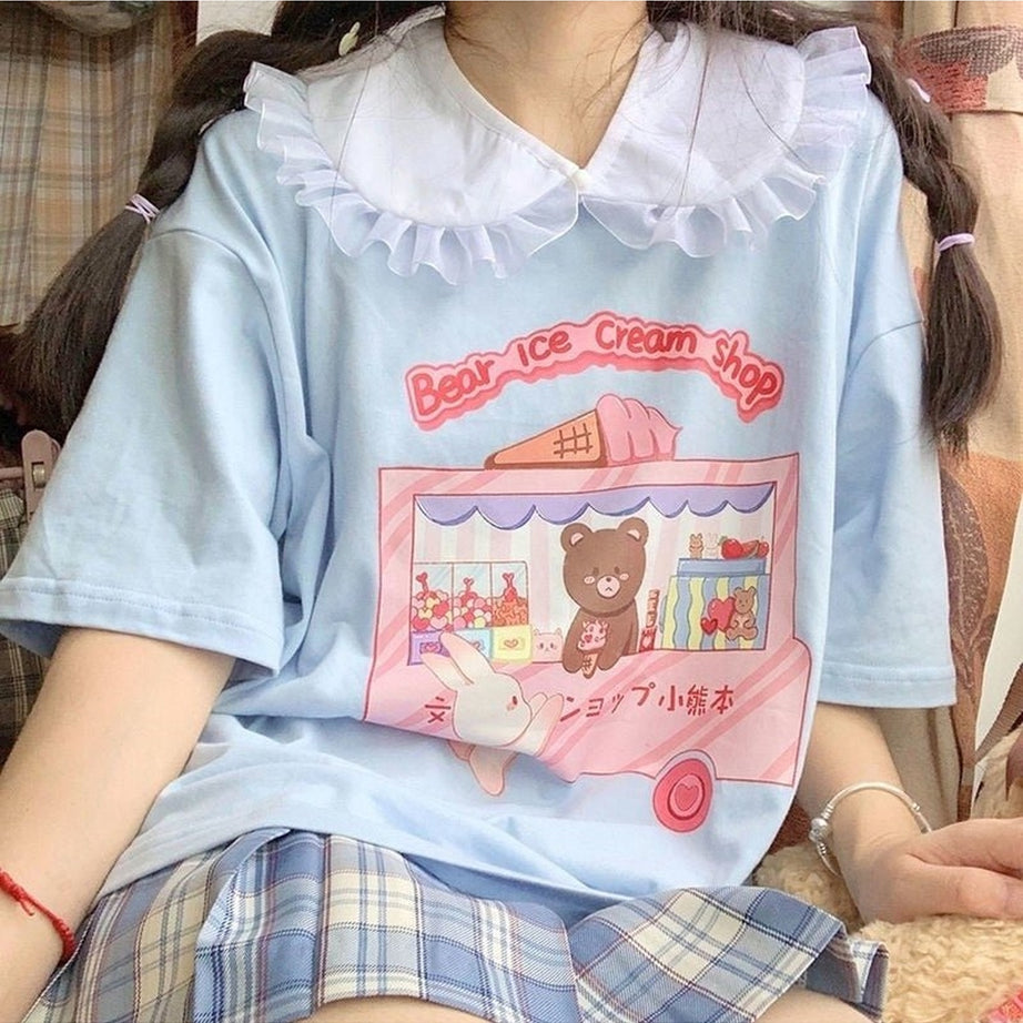 Y2k Harajuku Cute Bear Ice Cream T-shirt