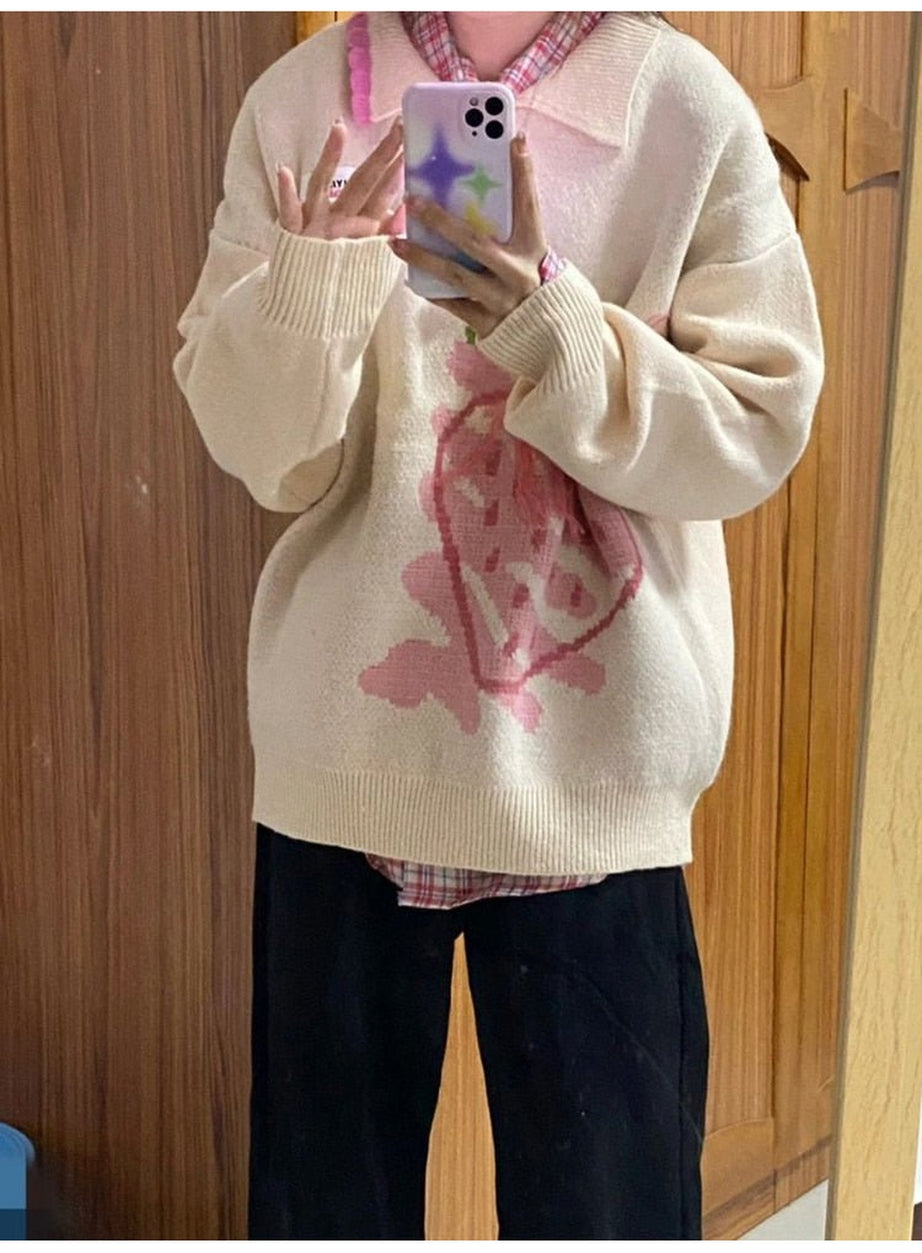 Y2k Harajuku Strawberry Knit Sweater