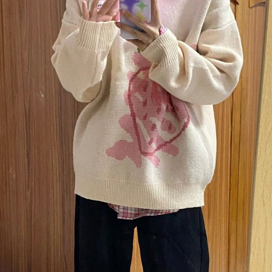 Y2k Harajuku Strawberry Knit Sweater