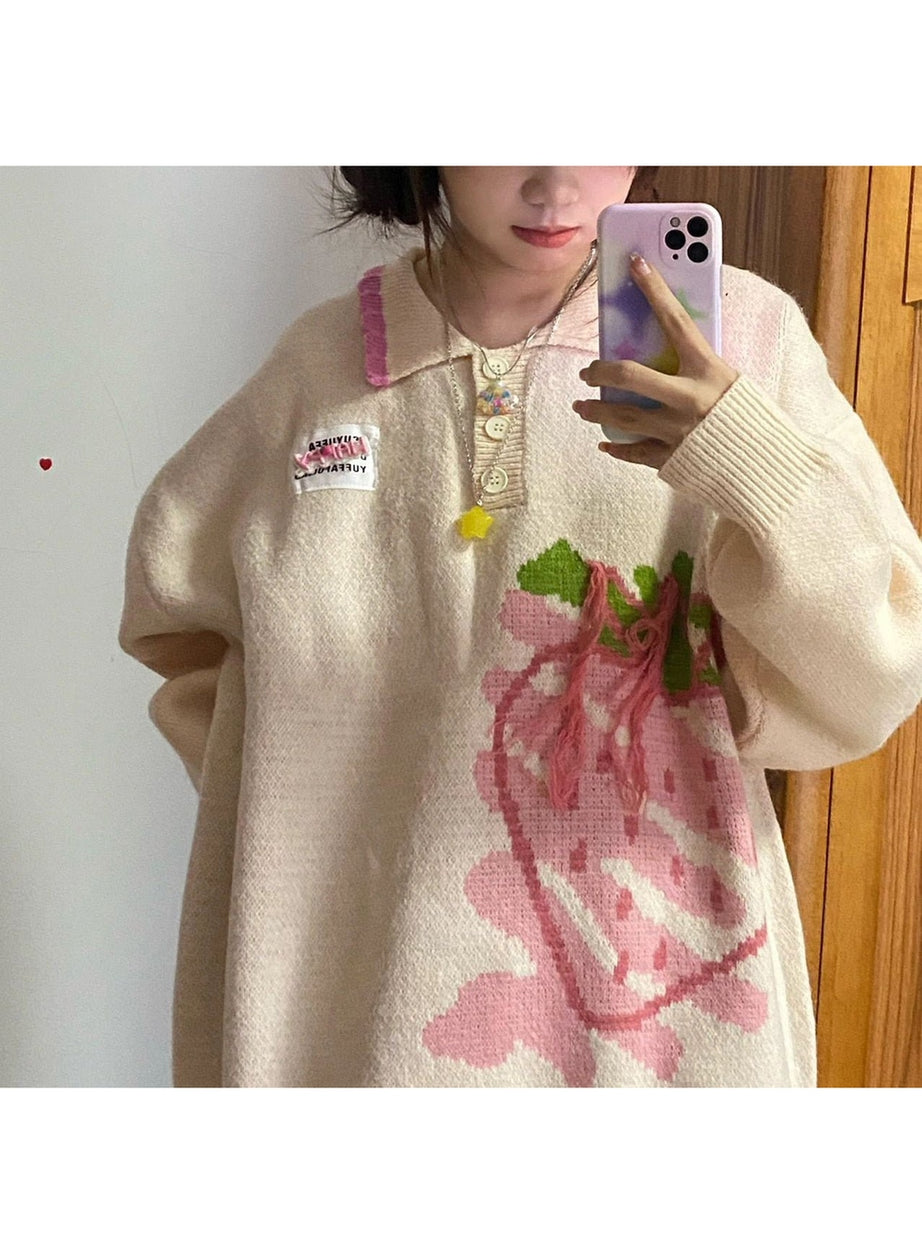 Y2k Harajuku Strawberry Knit Sweater