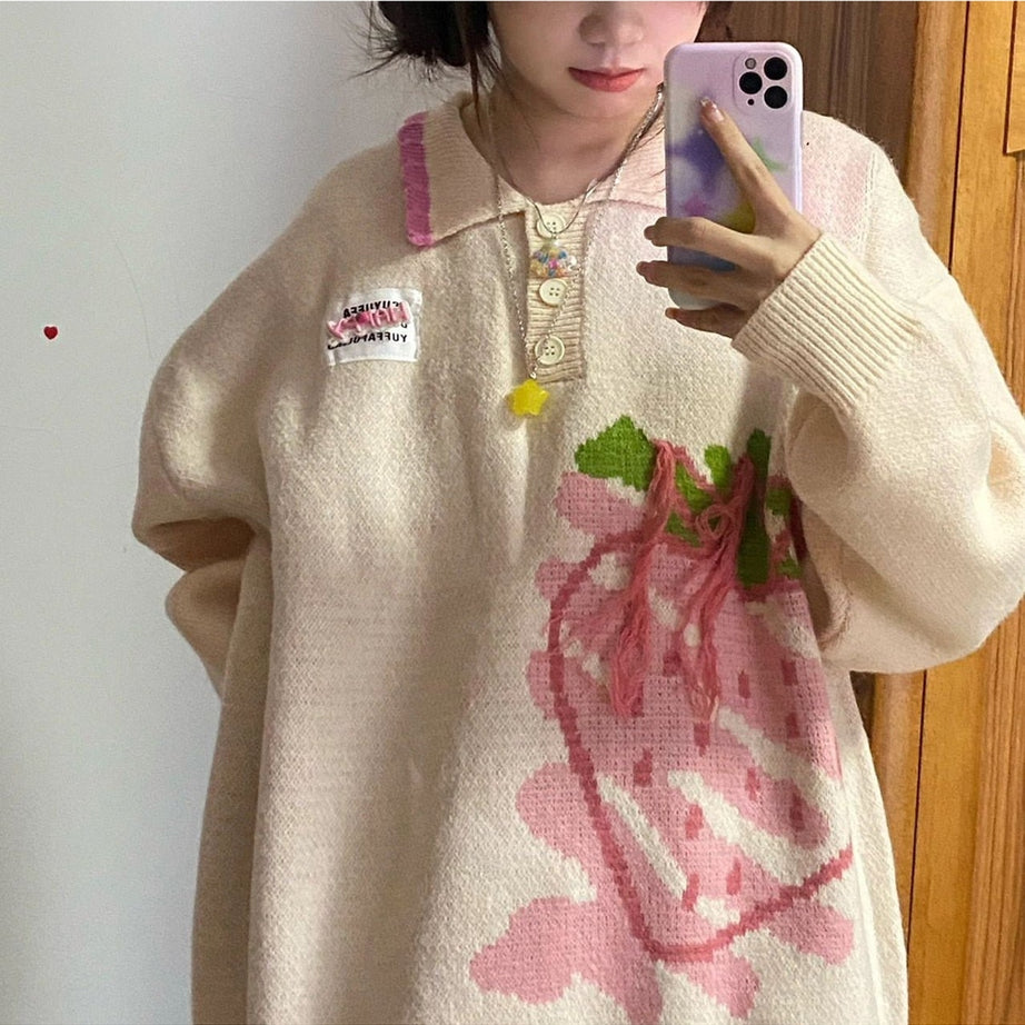 Y2k Harajuku Strawberry Knit Sweater