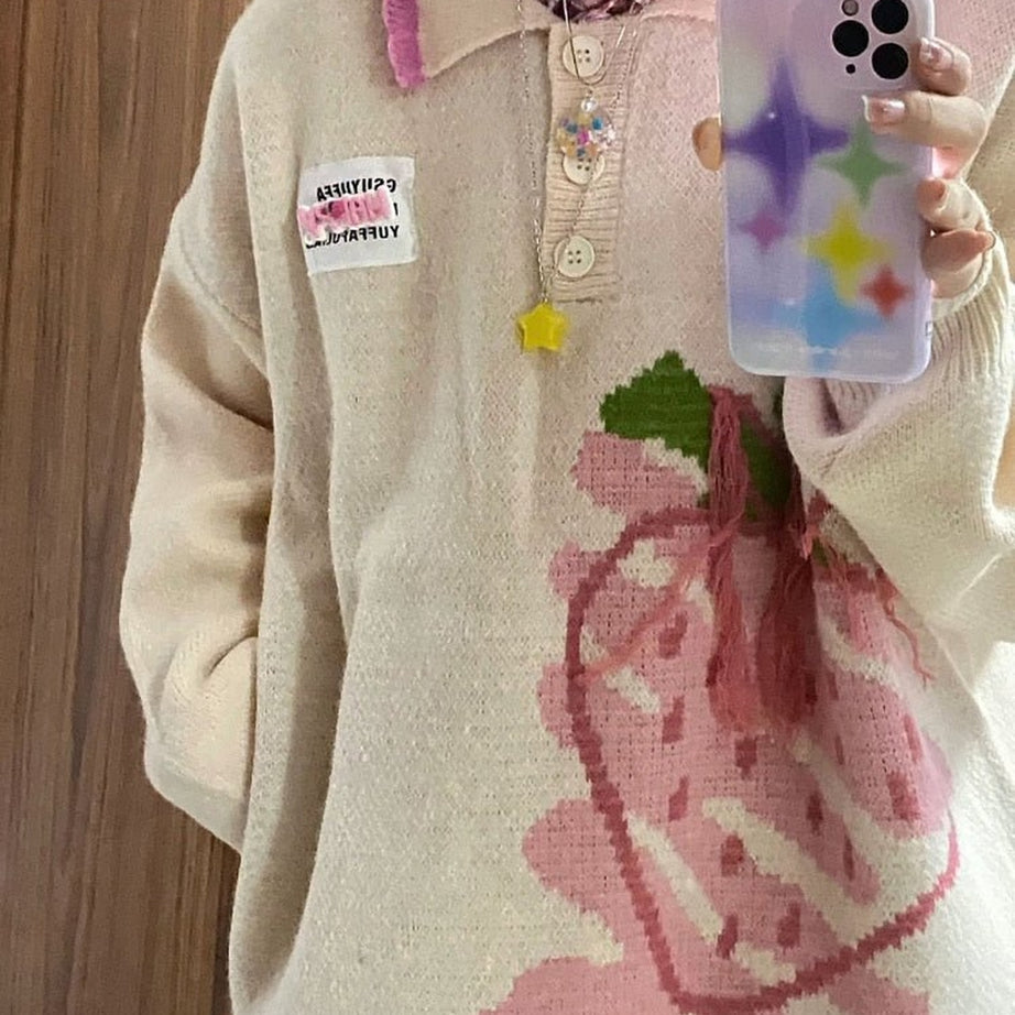 Y2k Harajuku Strawberry Knit Sweater