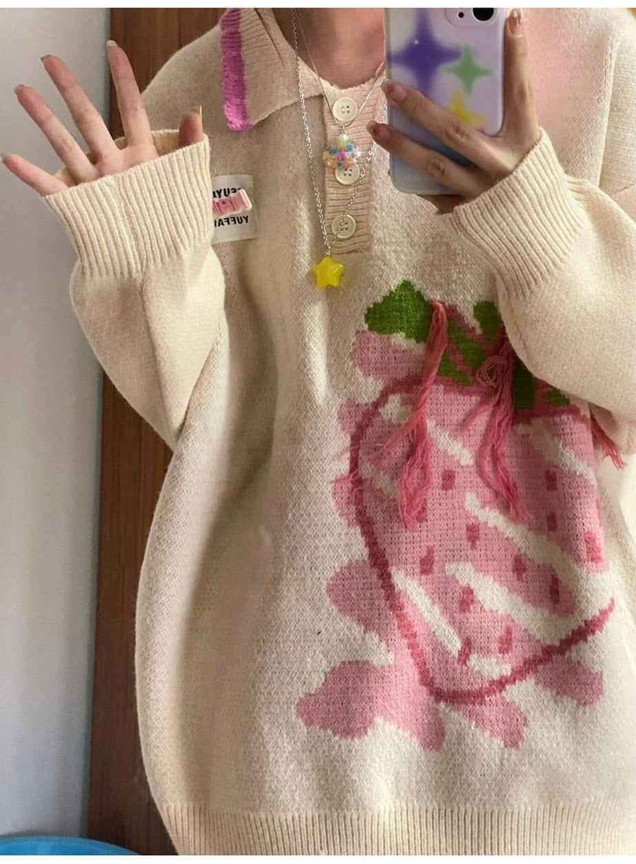 Y2k Harajuku Strawberry Knit Sweater