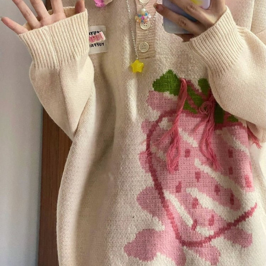 Y2k Harajuku Strawberry Knit Sweater