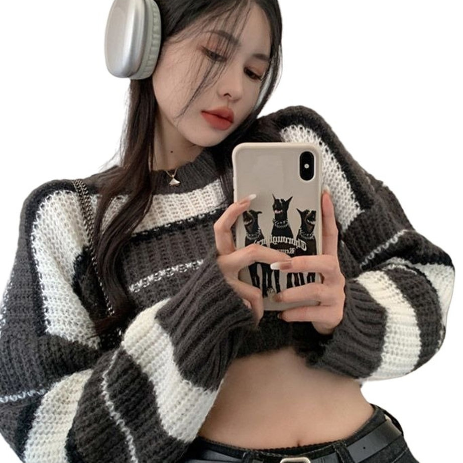 Y2k Harajuku Striped Cropped Pullover