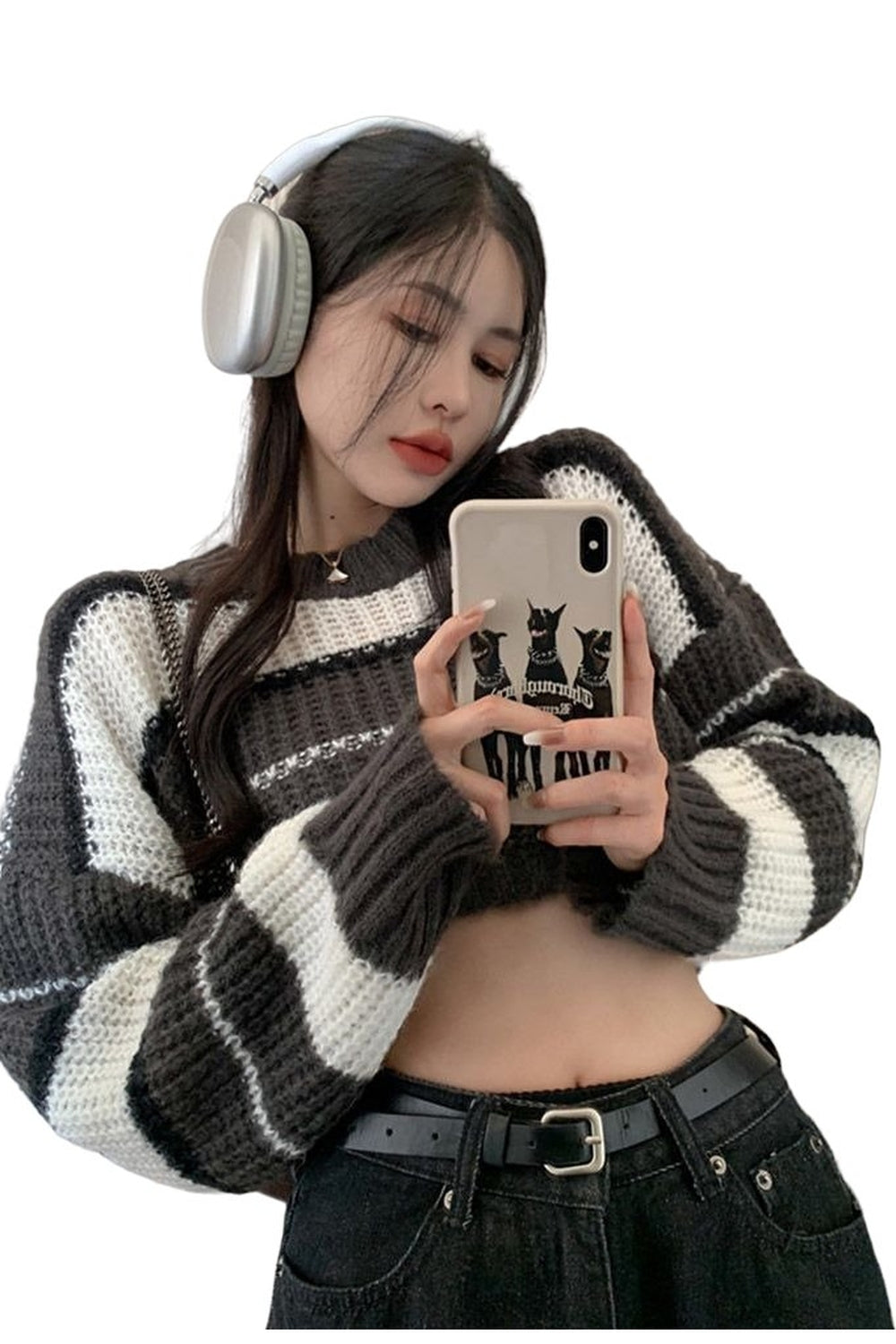 Y2k Harajuku Striped Cropped Pullover