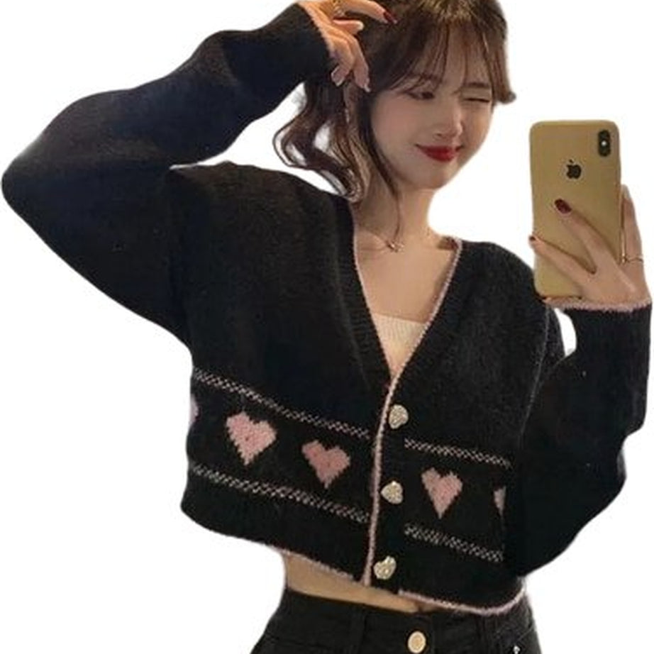 Y2k Heart Button Knit Cardigan