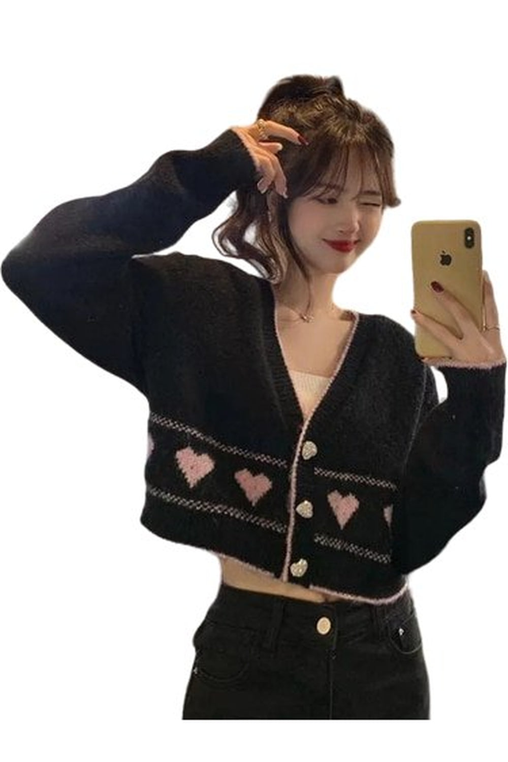 Y2k Heart Button Knit Cardigan