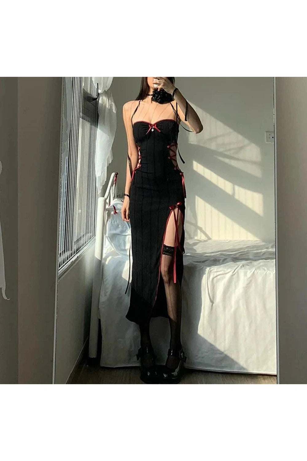 Y2k High Split Hollow Out Party Dress