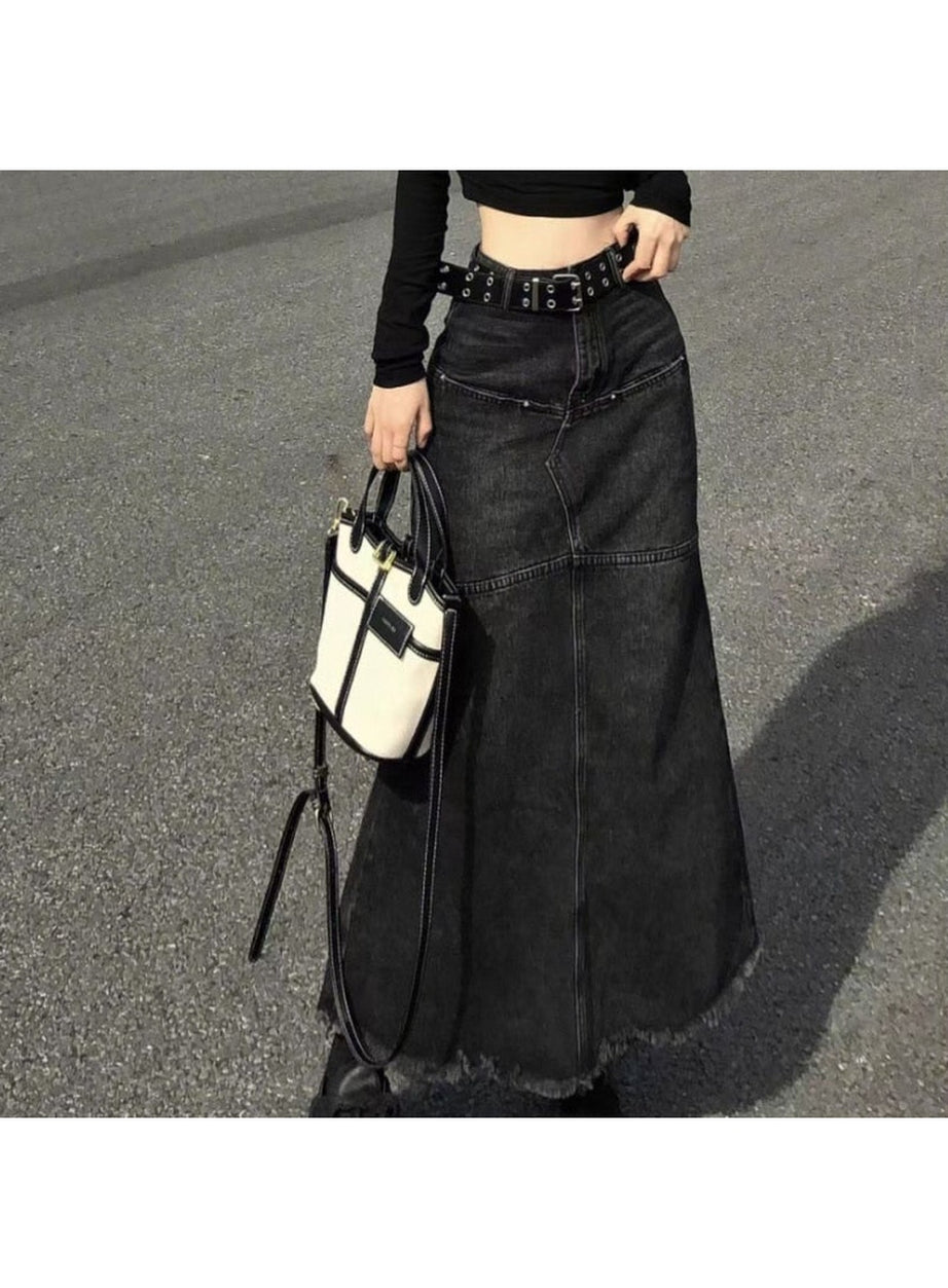 Y2k High Waist Denim Long Skirt