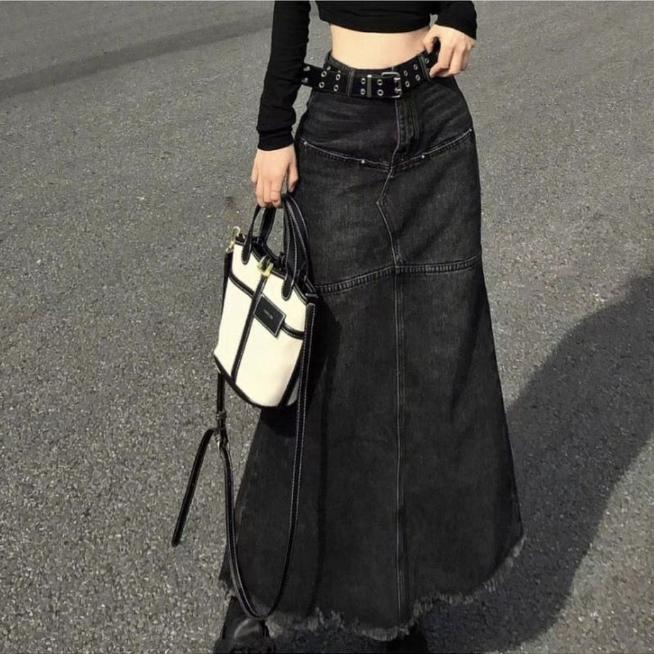 Y2k High Waist Denim Long Skirt
