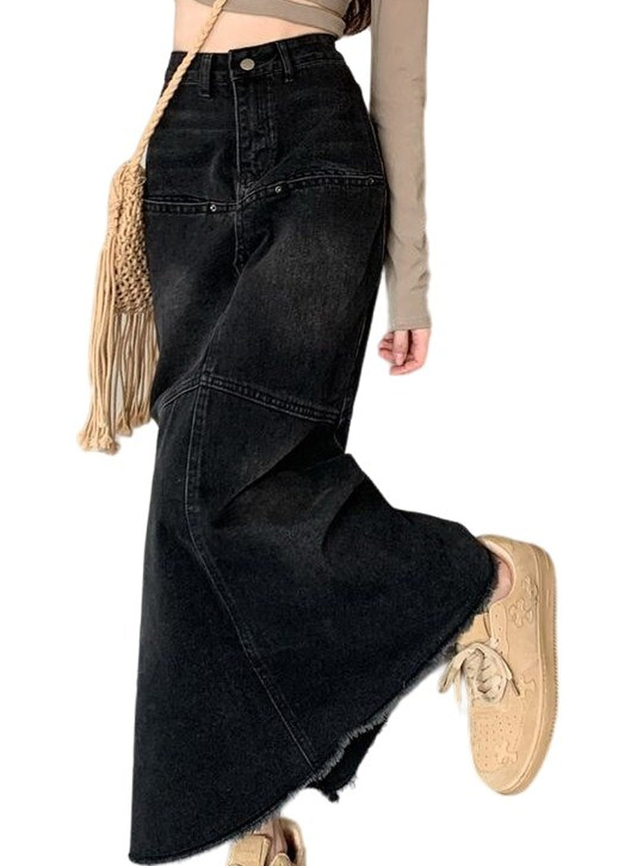 Y2k High Waist Denim Long Skirt