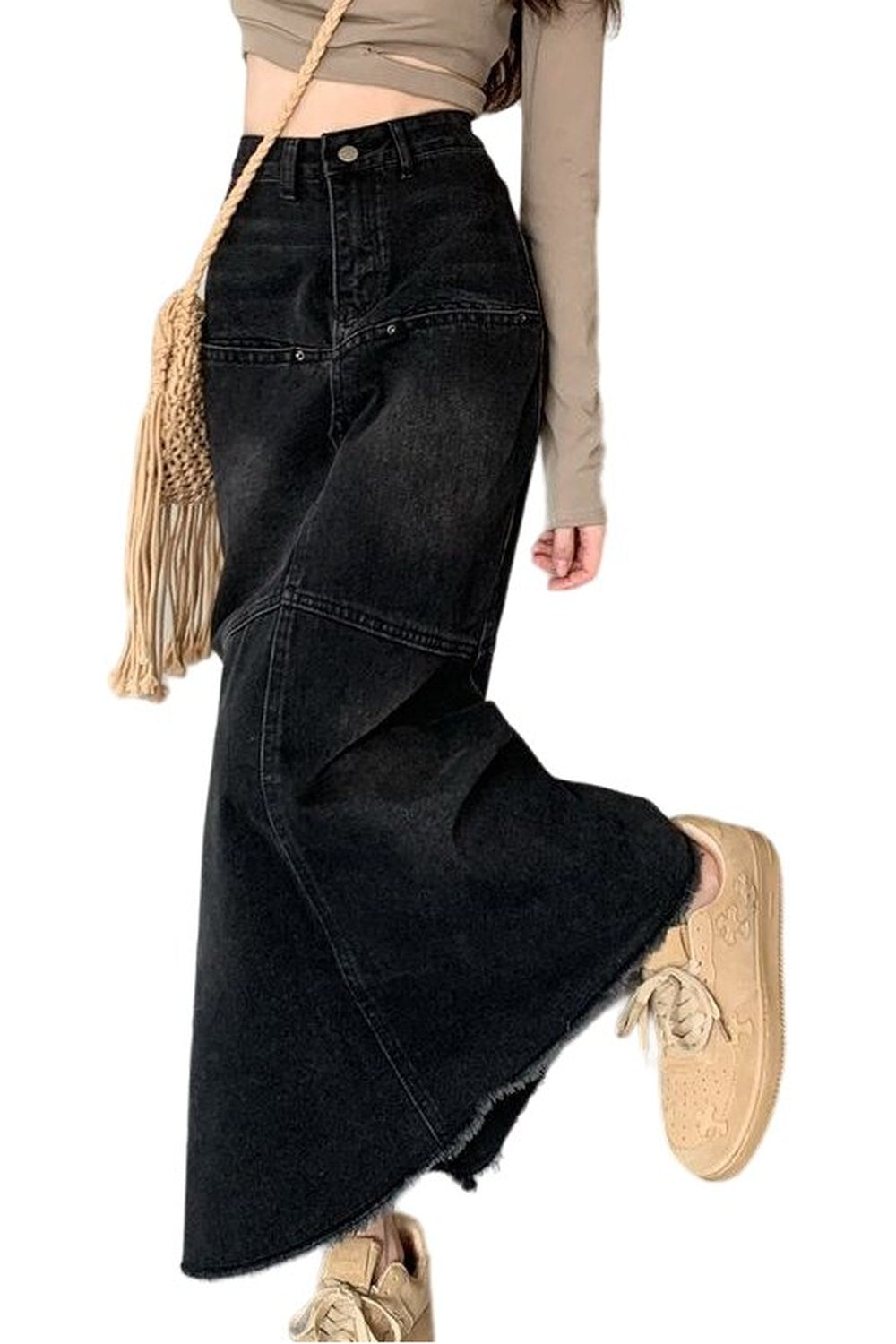 Y2k High Waist Denim Long Skirt