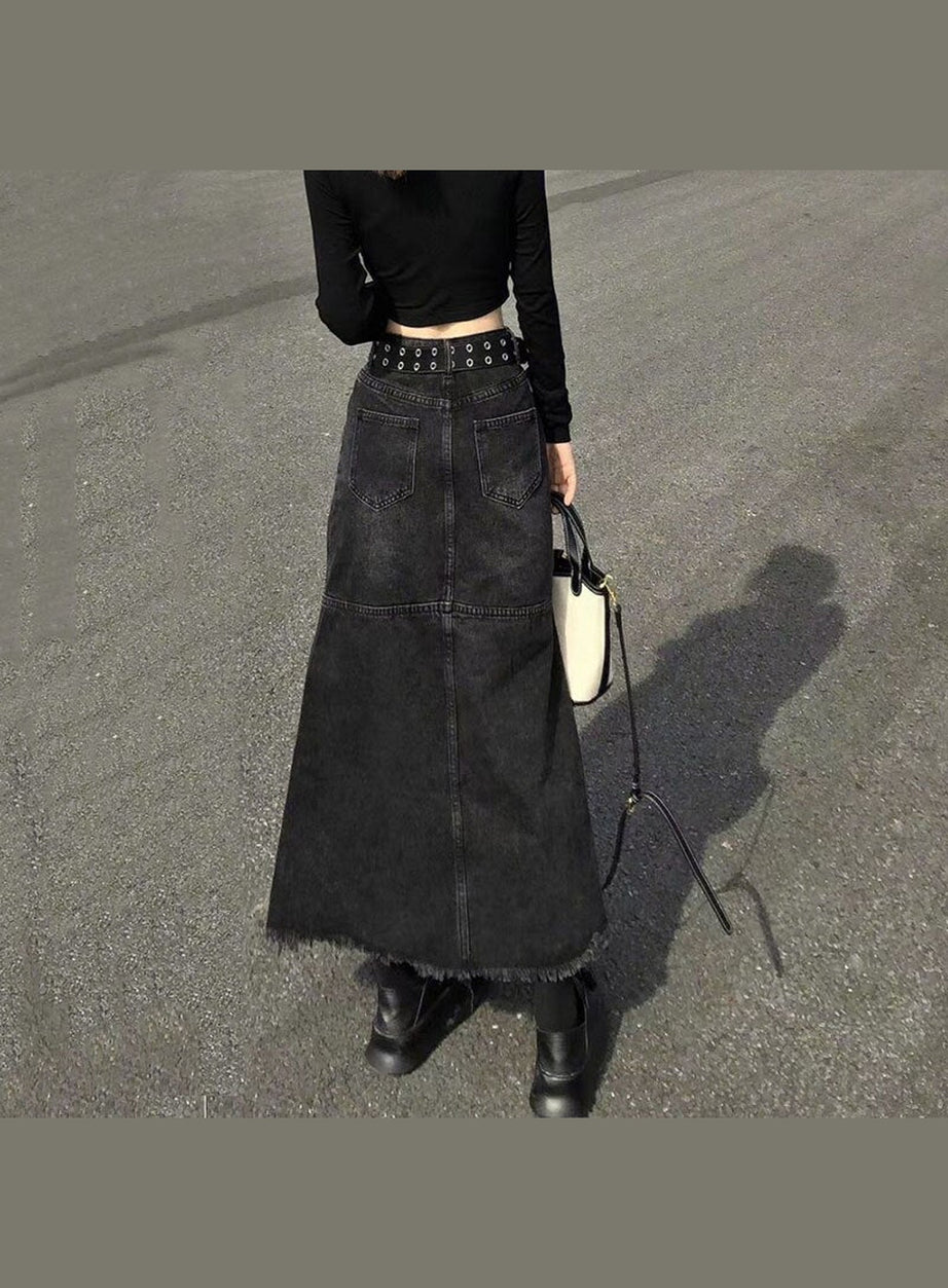 Y2k High Waist Denim Long Skirt