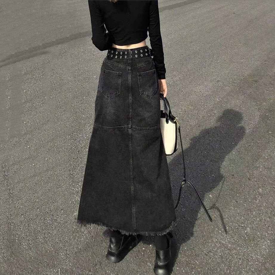 Y2k High Waist Denim Long Skirt
