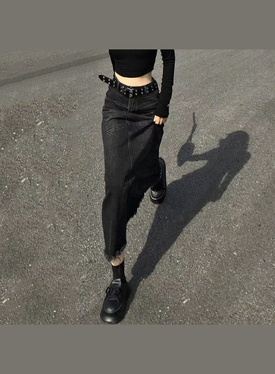 Y2k High Waist Denim Long Skirt