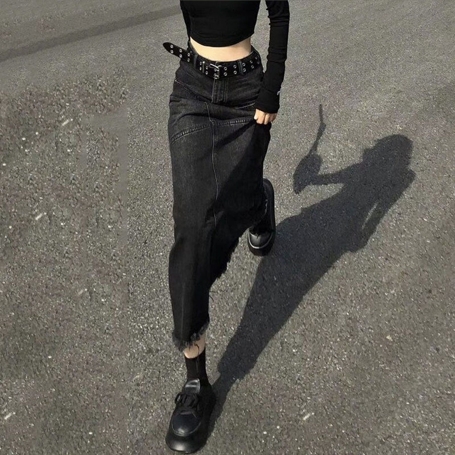 Y2k High Waist Denim Long Skirt