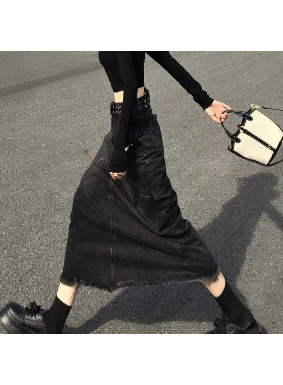 Y2k High Waist Denim Long Skirt