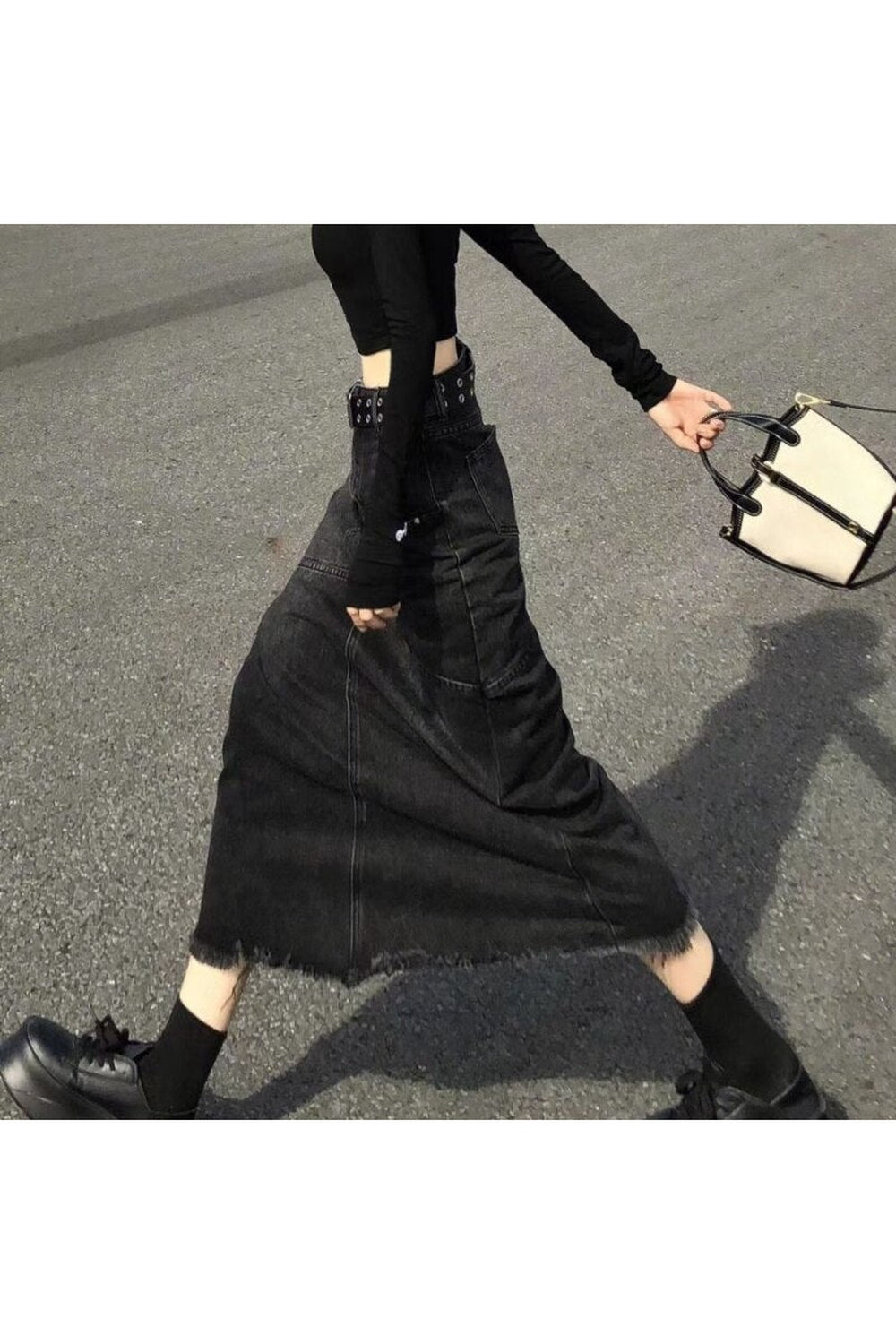 Y2k High Waist Denim Long Skirt