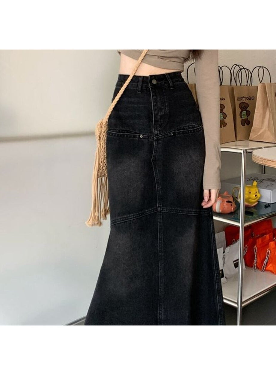 Y2k High Waist Denim Long Skirt