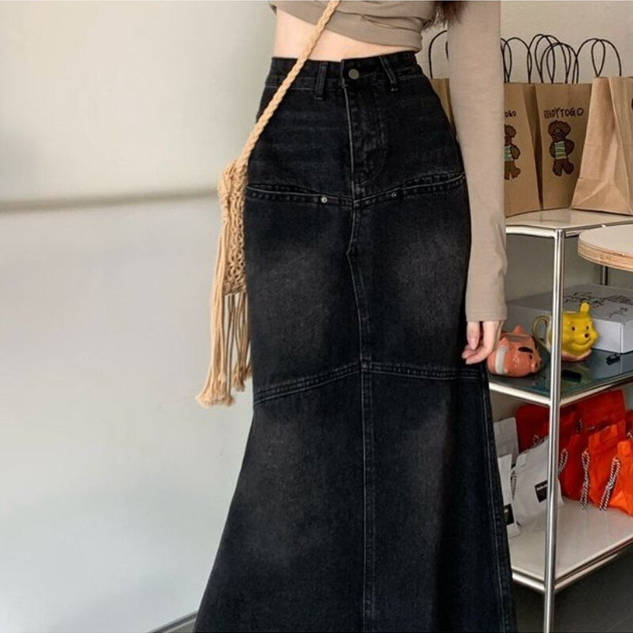 Y2k High Waist Denim Long Skirt