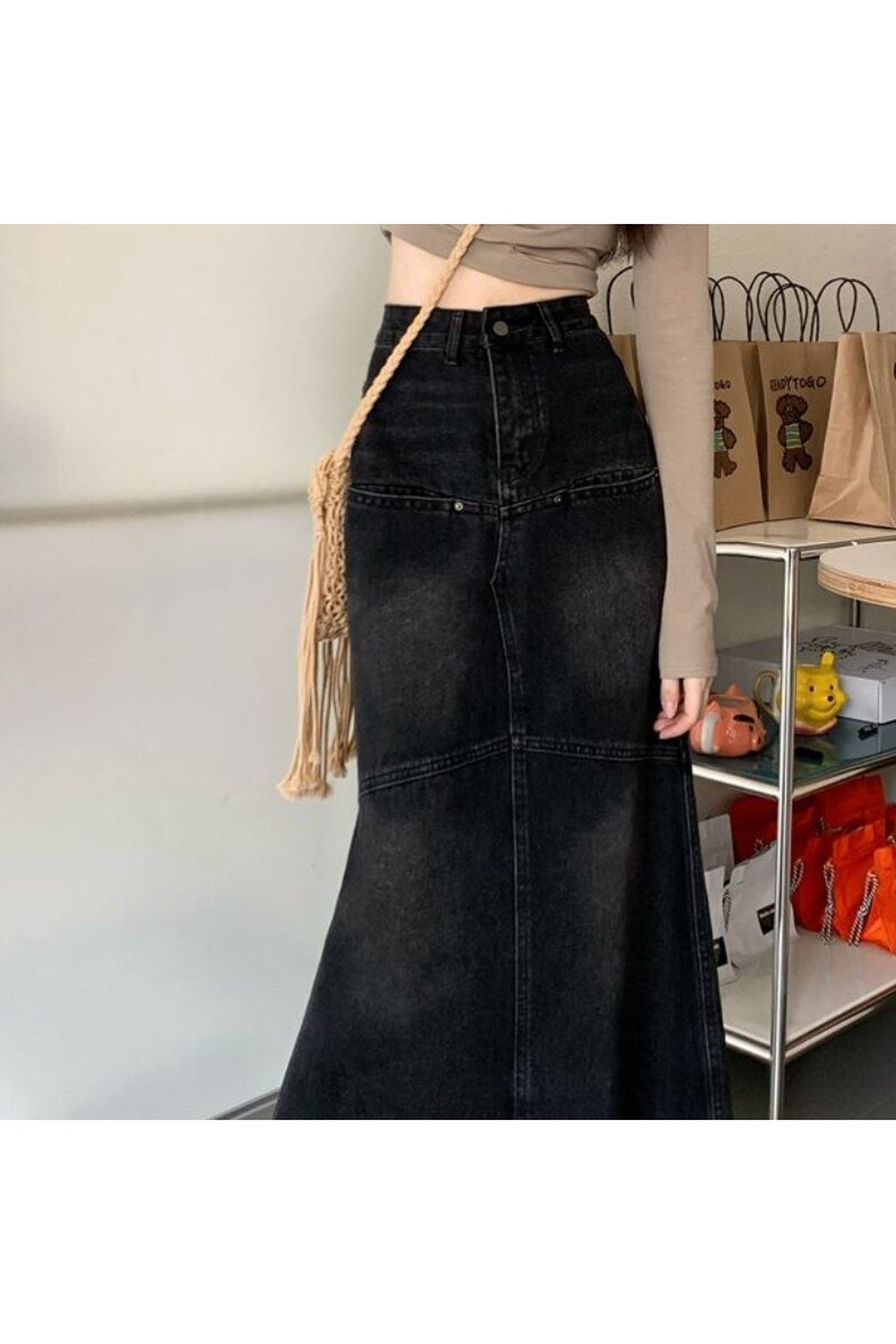Y2k High Waist Denim Long Skirt
