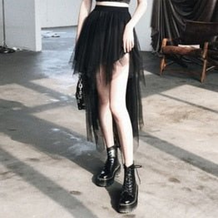 Y2k High Waist Goth Mesh Skirt