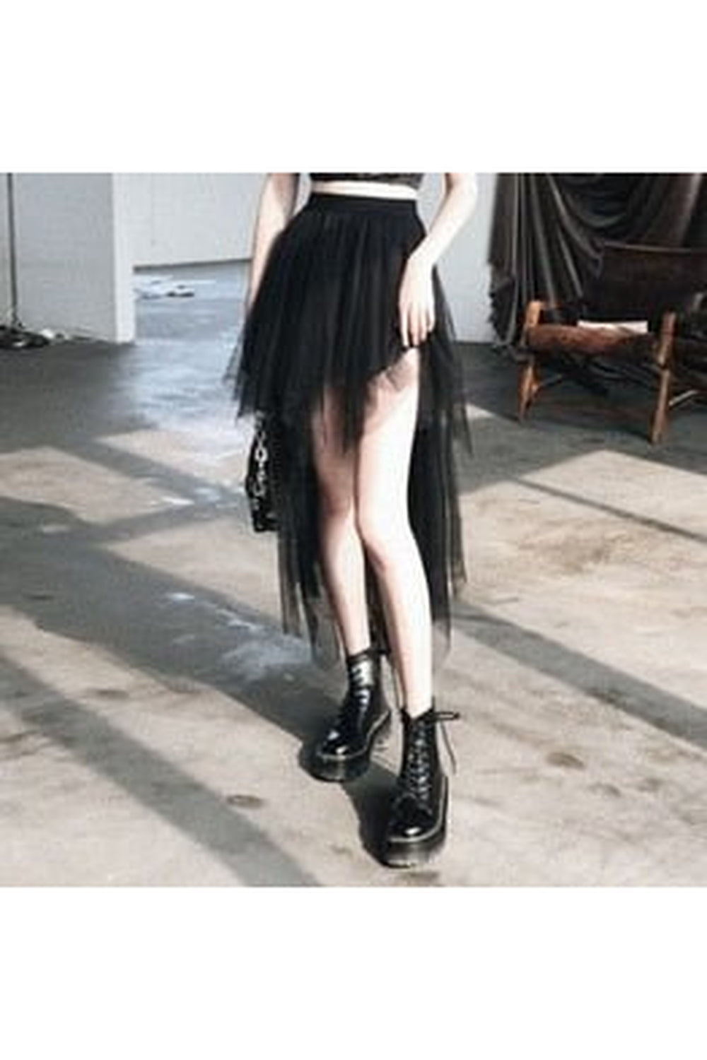 Y2k High Waist Goth Mesh Skirt