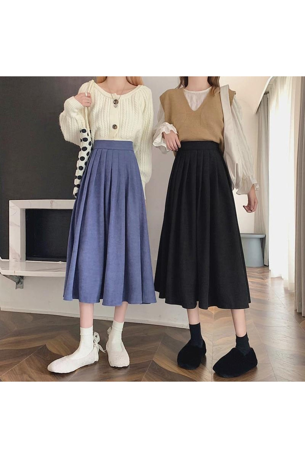 Y2k High Waist Pleated Skirt Elegant College Style