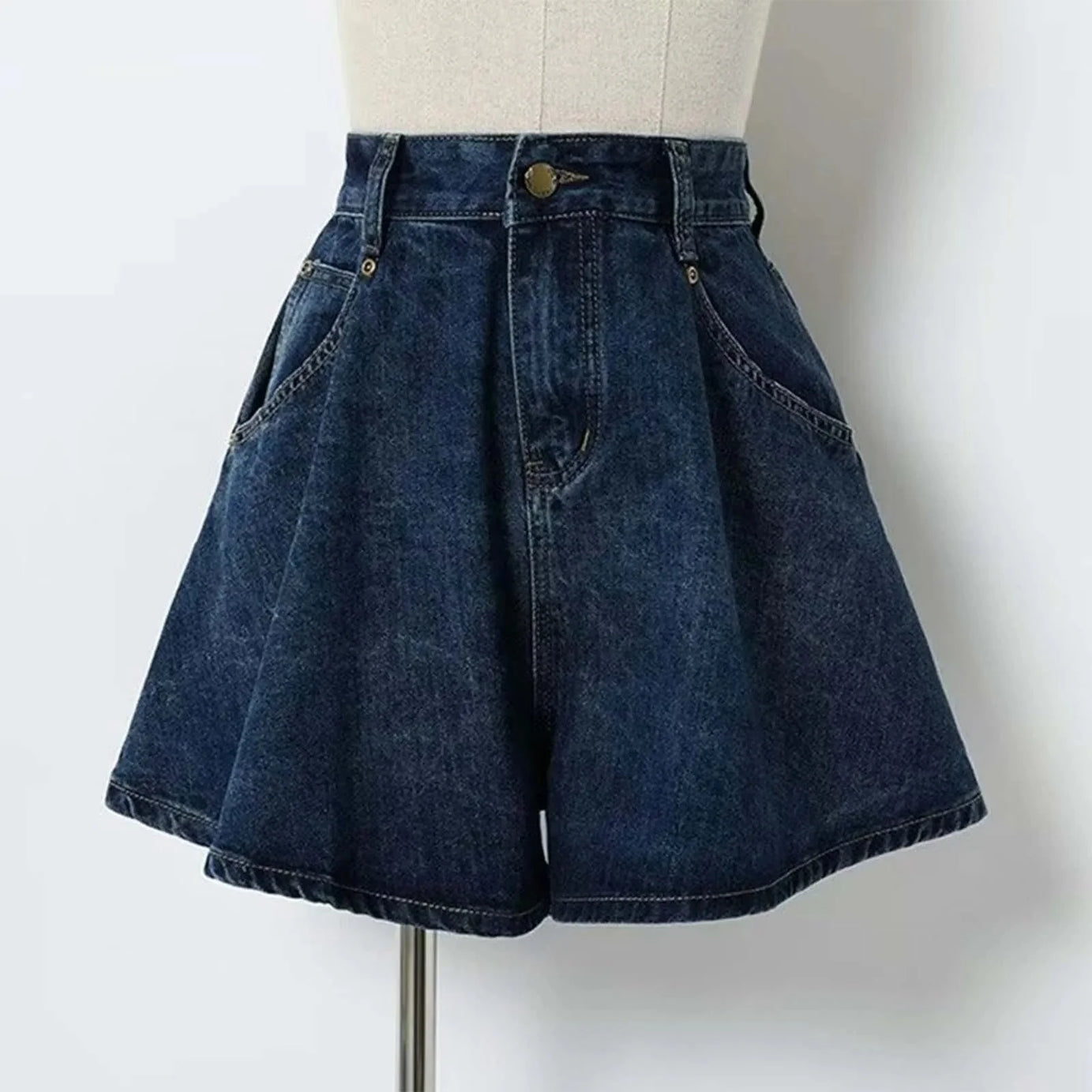 High - Waisted Flared Denim Shorts - Jean Shorts