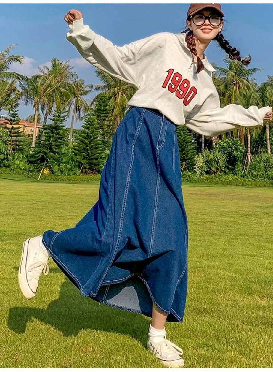 Y2k High Waisted Jean Splicing Skirt