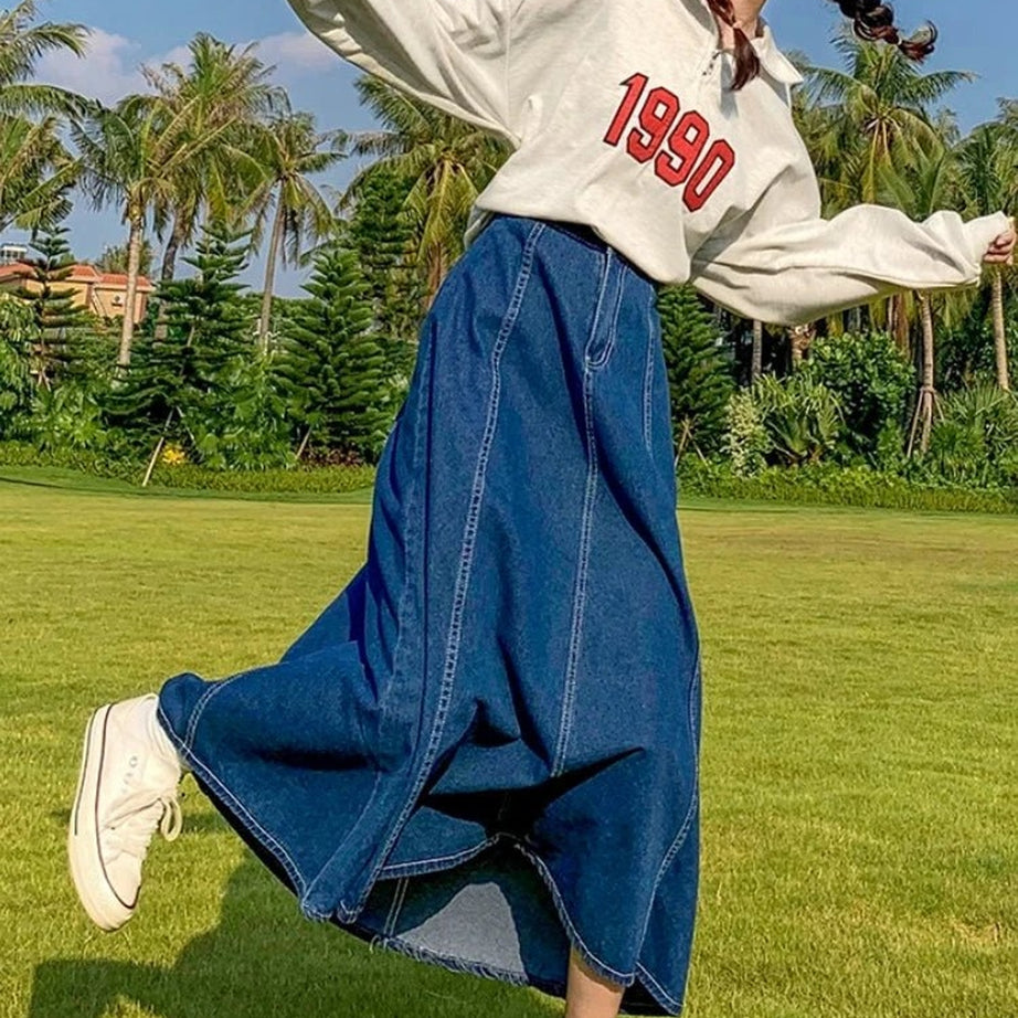 Y2k High Waisted Jean Splicing Skirt