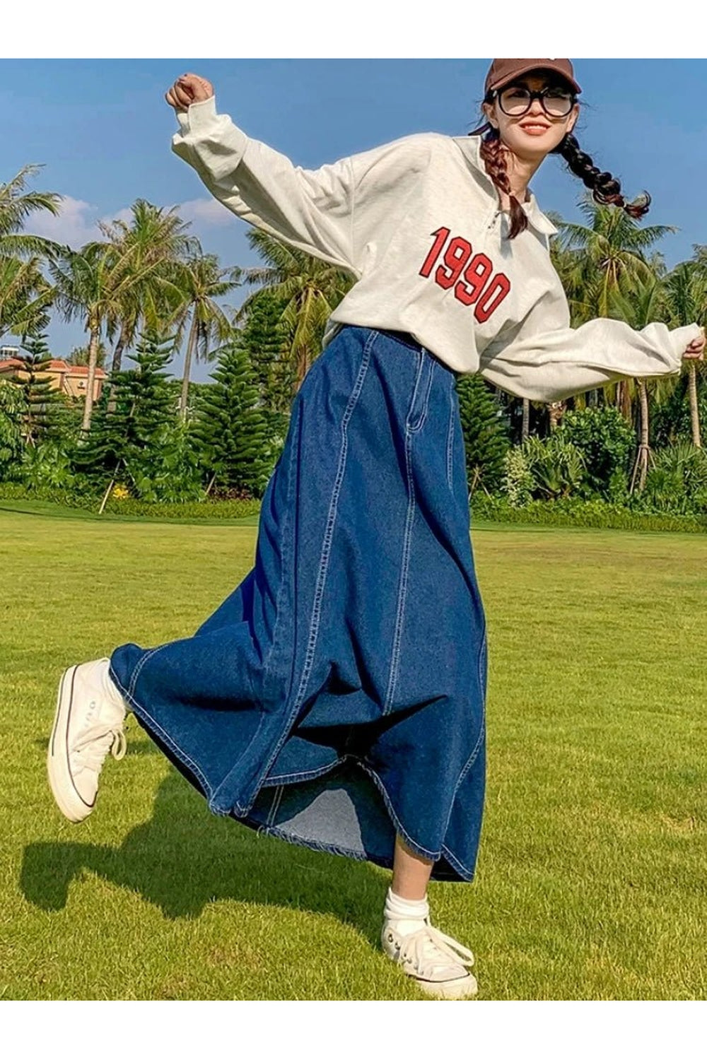 Y2k High Waisted Jean Splicing Skirt