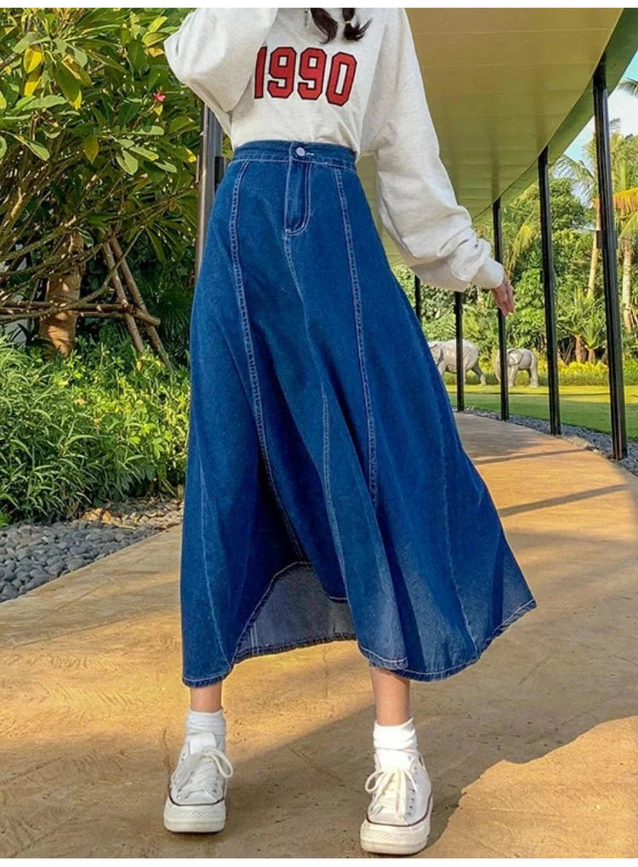 Y2k High Waisted Jean Splicing Skirt