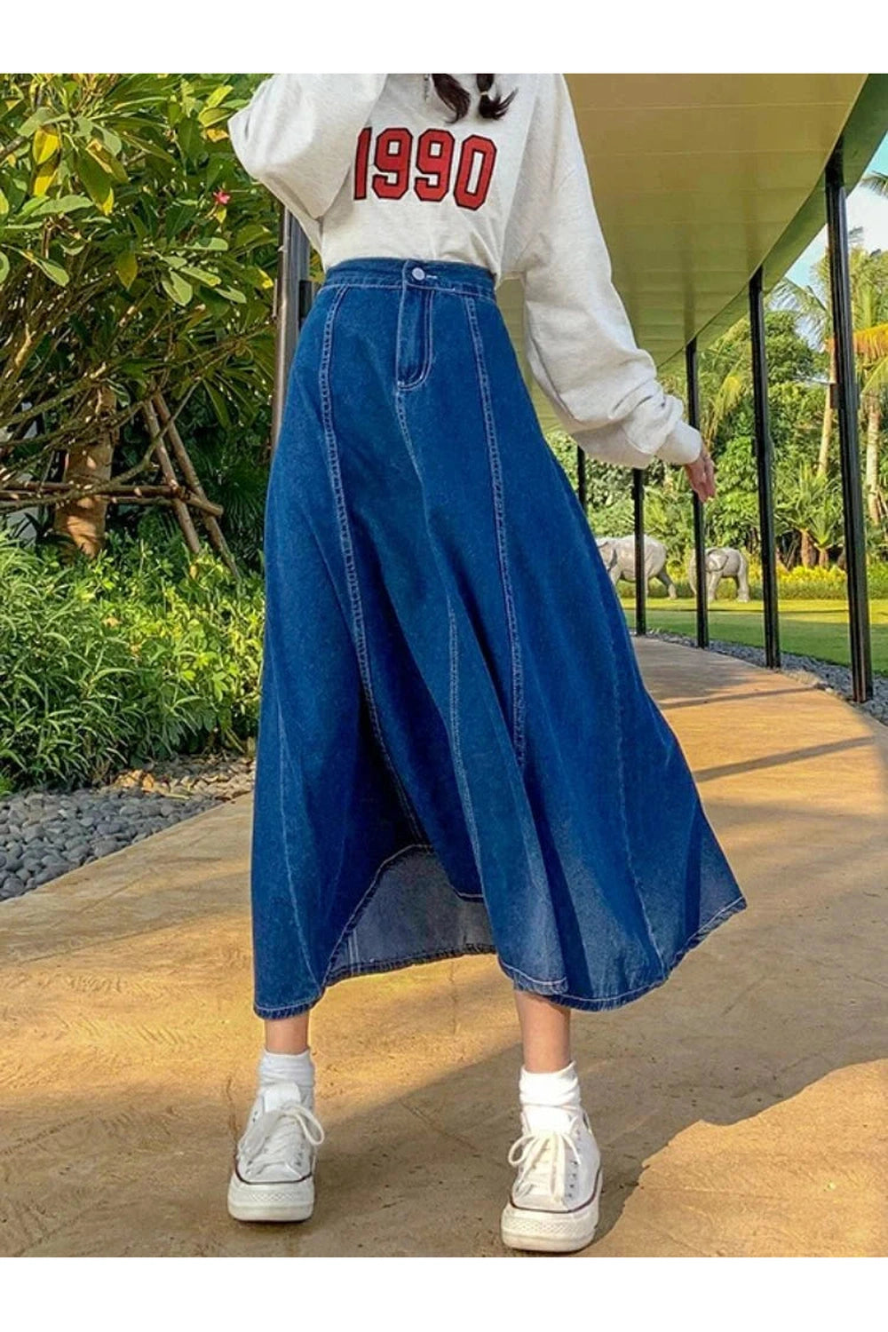 Y2k High Waisted Jean Splicing Skirt