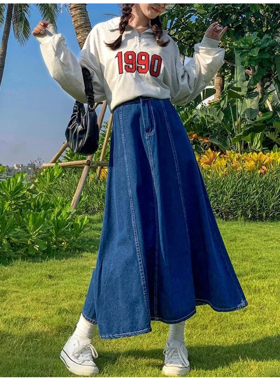 Y2k High Waisted Jean Splicing Skirt