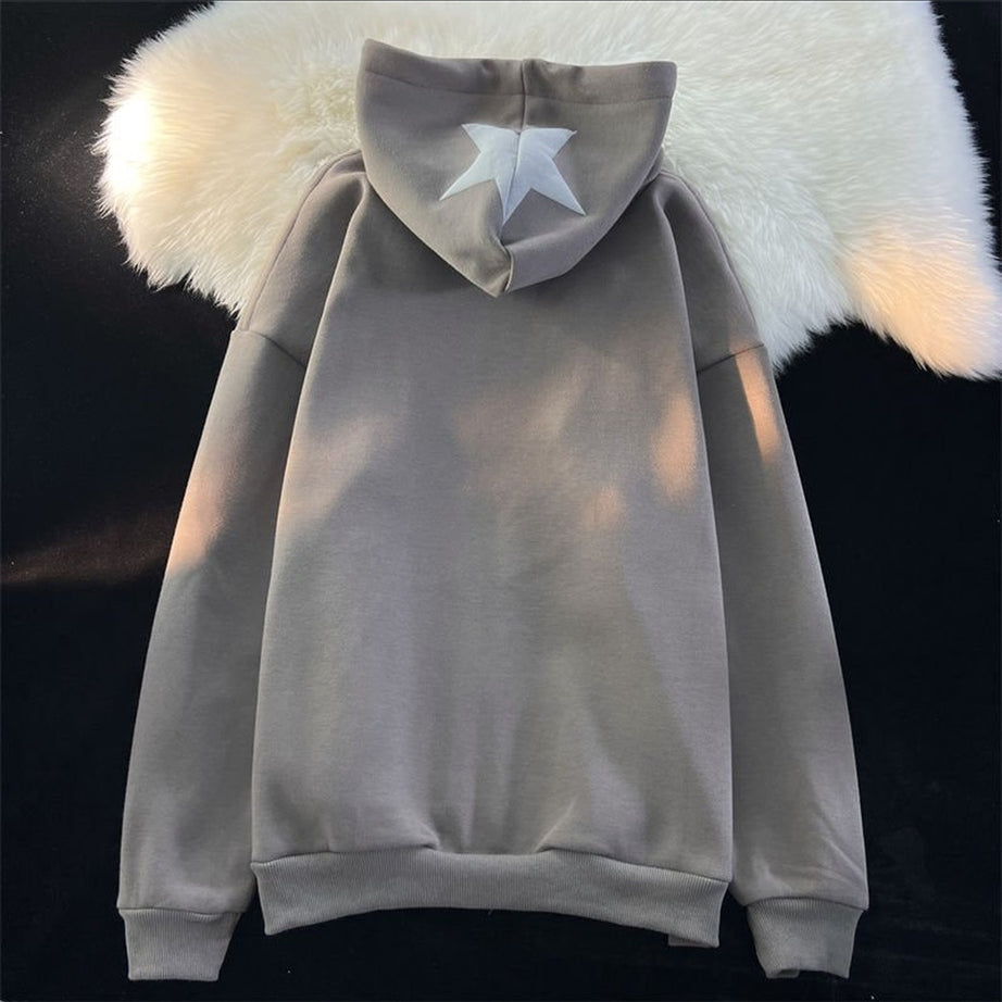 Y2k Hip Hop Zipper Star Print Hoodie